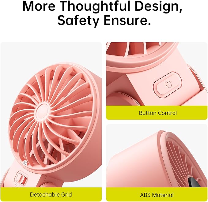 JISULIFE Handheld Fan Life7 – Ultimate Flexibility: Wide & Strong Airflow, 13H Max Cooling, 3600mAh Rechargeable, 5-Speed, LED Display, 3 IN 1 Portable Fan for Travel, Concerts, Sports Events(Pink)