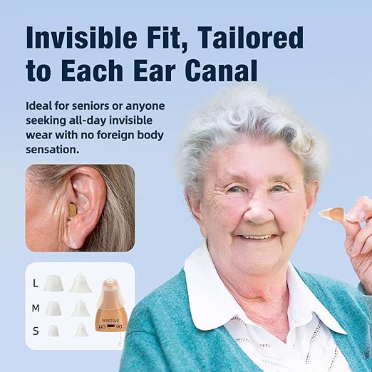 Hearing Aids, Rechargeable Hearing Aids for Seniors Adults with Noise Cancellation,A Pair Completely-in-Canal (CIC) Invisible OTC Hearing Amplifier, Beige