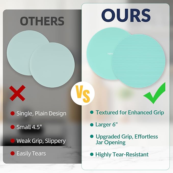 NIHOME Silicone Jar Opener – 6 Inch Large Anti-Slip Grip Pads, Premium 100% Food-Grade Silicone, Stylish Designer Colors, Multi-Purpose Heat-Resistant Mat & Coaster, Set of 4 (Macaron Colors)