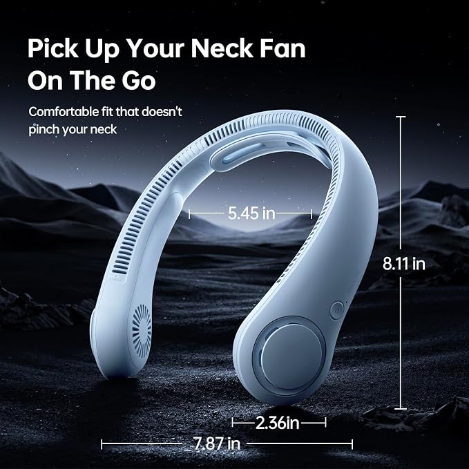 JISULIFE Portable Neck Fan Upgraded: Neckbrace Hands-Free, 5-Speed 6000 mAh | 25H Max Runtime, Personal Wearable Bladeless Rechargeable Fan for Outdoor/Travel/Concerts, Gifts for Women Men - Light Blue