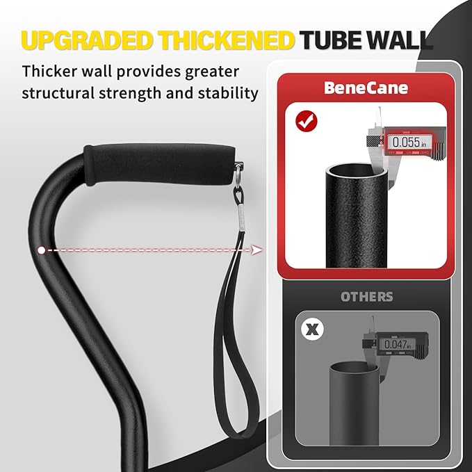 BeneCane Walking Cane Adjustable Cane with Offset Soft Cushioned Handle for Men & Women Lightweight Comfortable Extra Stability Base Mobility Aid for Men Women and Seniors