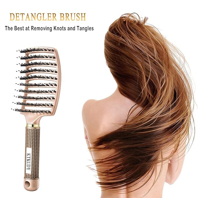 Detangling Brush for Women & Kids, Wet & Dry Hair, All Hair Types | Less pulling & breakage, Boar bristles tame frizz & add shine, Vents for faster blow-drying, Lightweight 4 oz, Non-slip grip
