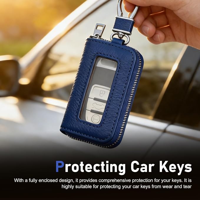 1PC Car Key Fob Case, Leather Car Key Holder for Purse, Automotive Smart Key fob Holder with Hook, for Remote Key Fob