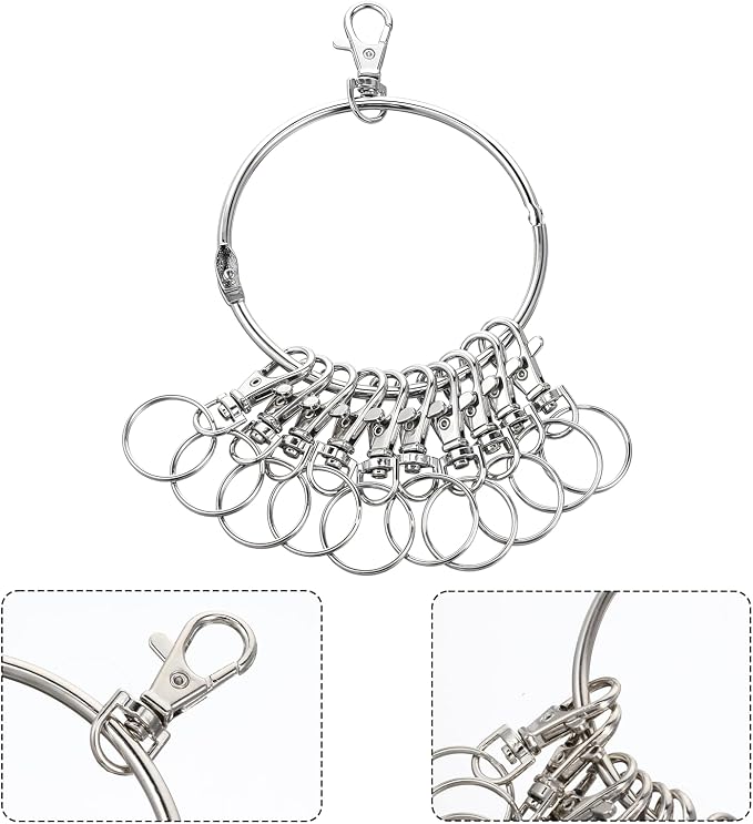 Large Key Ring Hoop,Key Ring Holder,Keys Organizer Portable Keys Management Holders with 10 Swivel Clasps Big Rings Keychain Holders Rings for Office Warehouse School Home(Silver)