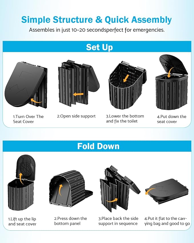 Portable Toilet, Upgraded 15'' toilet With Removable Paper Holder, Camping Toilet With A Load Capacity Of 450 Lbs, Portable Potty for Camping, Hiking, Road Trip, Car, RV, Tent, Beach, Truck Drivers