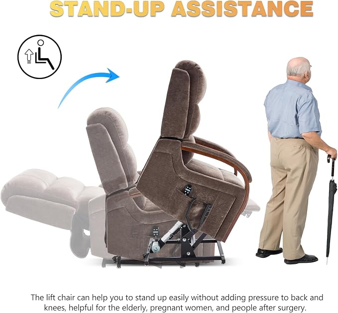 Trustyue Power Lift Recliner Chair, 180° Lay Flat Recliner, Lift Chair with Massage and Heat, Standing Assistance, Living Room Chair for Elderly People Chenille, Brown