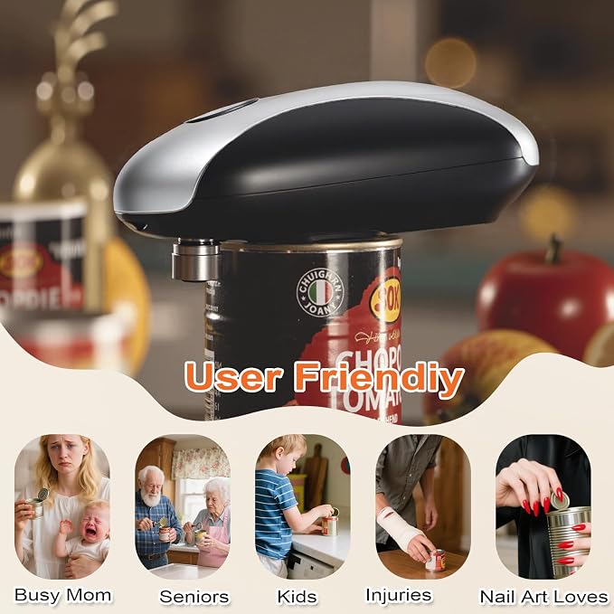 NOTUSIUY One-Touch Can Opener Electric with Rechargeable USB-C Fast Charge, The Popular Electric Can Openers for Senior, Kids, and Best Gift in Kitchen（silver）