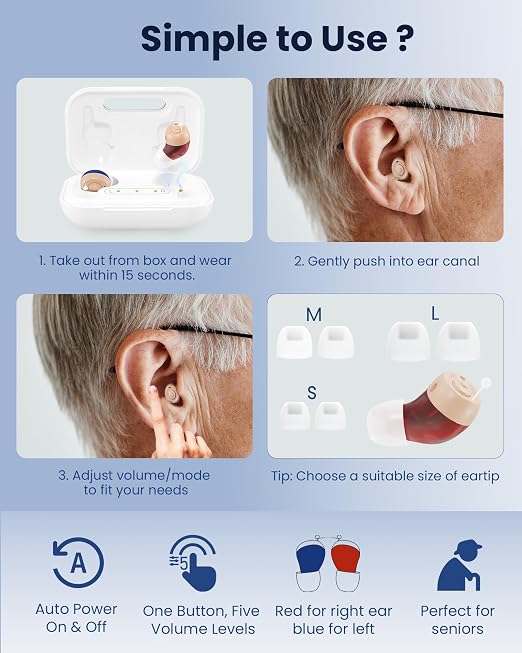 CUEME Hearing Aids, OTC Rechargeable Hearing Aids for Seniors & Adults with Hearing Loss – Mini Invisible Comfortable Design, Clear Sound, Auto On/Off, Up to 48H Battery Life, Portable Charging Case