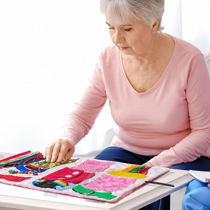 Fidget Blanket for Adults with Dementia, Senior Activity Blanket for Elderly Care, Alzheimer’s Dementia Activity Aid, Tactile Lap Blanket for Seniors, Pink