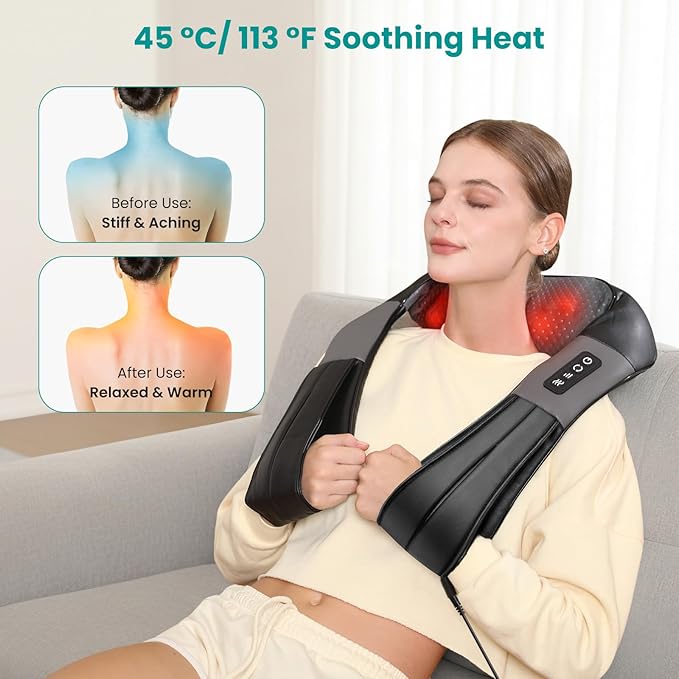 Nekteck Neck Massager for Pain Relief Deep Tissue, FSA Eligible Shiatsu Neck Back Massager with Heat, HSA Massage Tools for Shoulder Trapezius Waist Leg Muscle, Relaxation Gifts for Men Women Dad Mom