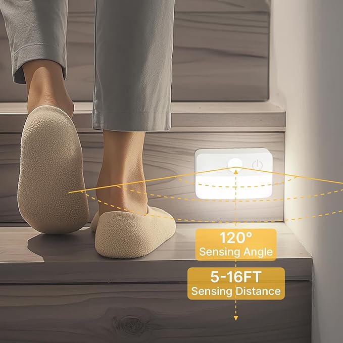 Guankai 3 Pack Motion Sensor Stair Lights for Indoor, Wireless RGB Battery Operated Night Light, Led Stick On Hallway Closet Under Cabinet Step Portable Lamp for Bedroom Kitchen Bathroom