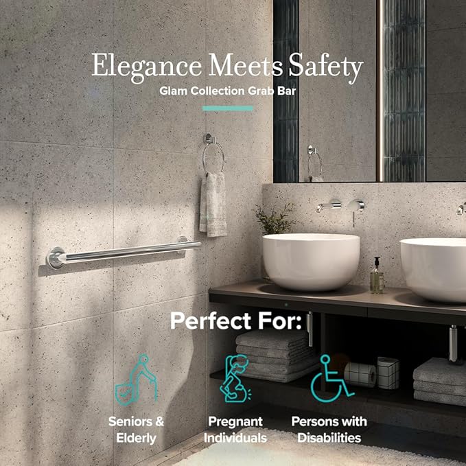 Gatco 960 Glam Grab Bar, Chrome, 12-inch/ADA Compliant Safety Stainless Steel Grab Bar for Bathroom