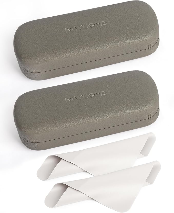 RayLove Glasses Case Hard Shell Eyeglass Case with Cleaning Cloth, PU Leather Protective Eye Glass Cases Fits Most Sunglasses