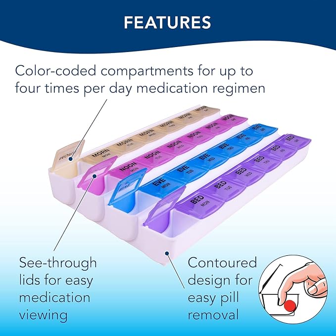 Apex 7-day Mediplanner Medicine Pill Organizer with Ultra Pill Cutter & Splitter with Retracting Blade Guard, Vitamin Organizer, Medication Travel Case and Medicine Splitter for Medication Management