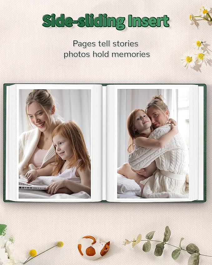Artfeel Photo Album 4x6 with 100 Pockets,Slip-in Picture Albums,Linen Cover Memory Book with Front Window,White Page Vertical Photo Book for Wedding,Family,Anniversare,Baby,Vacation