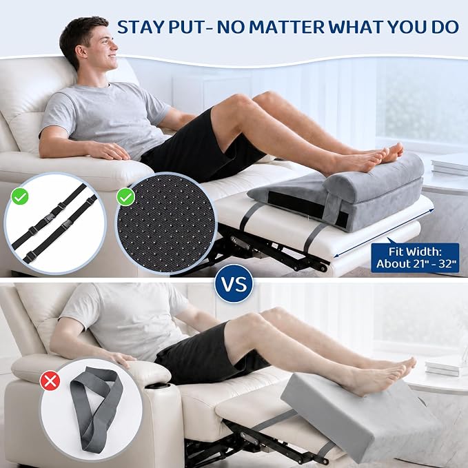 Recliner Foot Rest Cushion with Removable Semi-Cylinder | Customize Support For Every Body Part, Adjustable Recliner Leg Pillow for Recliner&Sofa, 2 Reinforced Strap for No Slip, Grey