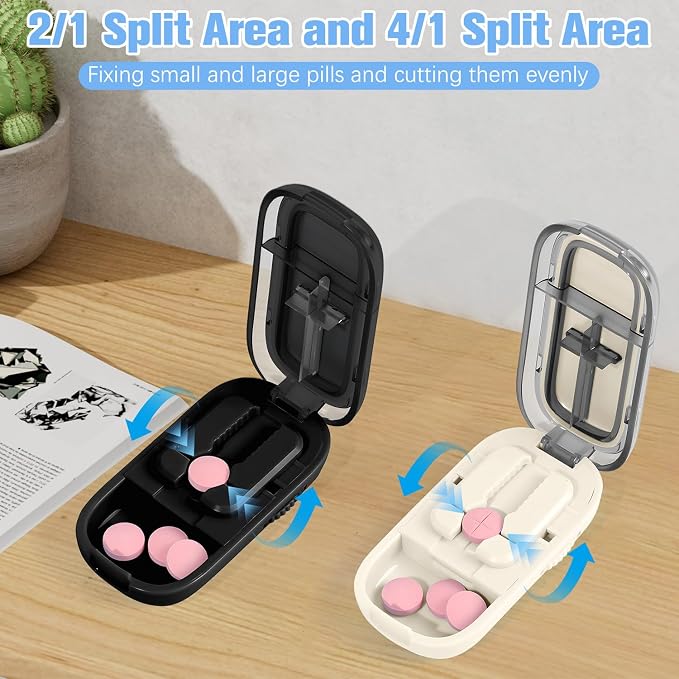 Pill Cutter Splitter for Small and Tiny Pills - 1/4 Pill Cutter with Centering Device - Easy-to-Use Splitter for Precision Cuts - for Small and Tiny (White)