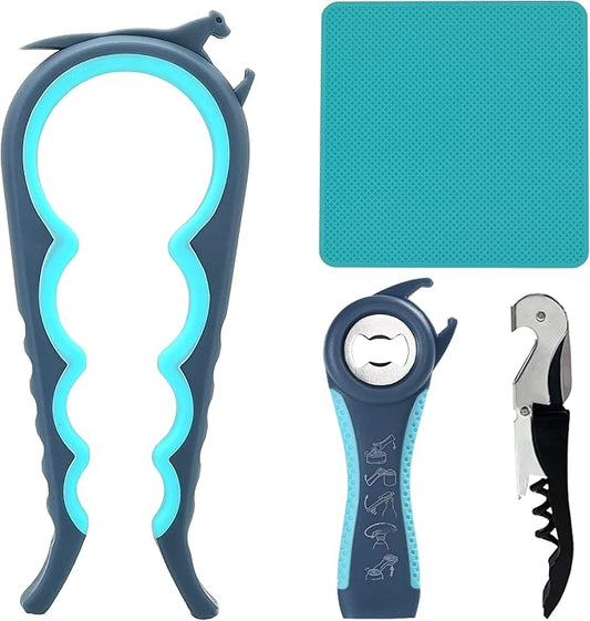 Otstar Jar Opener Bottle Opener for Weak Hands,Seniors with Arthritis, Elderly, Jar Lid Opener Gadgets with Rubber Jar Opener Gripper Pad and Corkscrew Opener