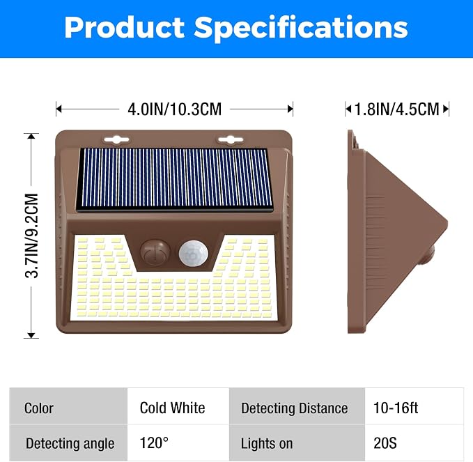 Solar Lights Outdoor Waterproof [12 Packs/140 LEDs], 3 Lighting Modes Solar Motion Sensor Light Outdoor, Ultra Bright Security Lights Outdoor Solar Lights for Outside Fence Patio Deck[Brown]