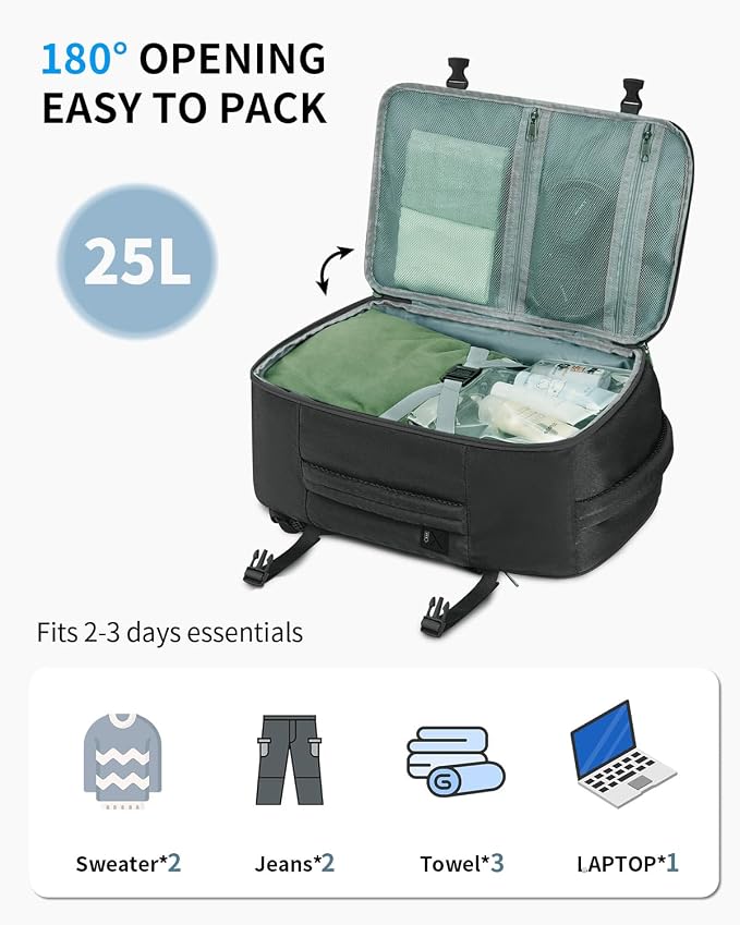 ECOHUB 17'' Small Travel Backpack, United Airlines Personal Item Bag 16.9"x10"x7.5" Carry on Backpack with USB Port Luggage Sleeve Travel Essentials for Men Women Water Resistant, Black