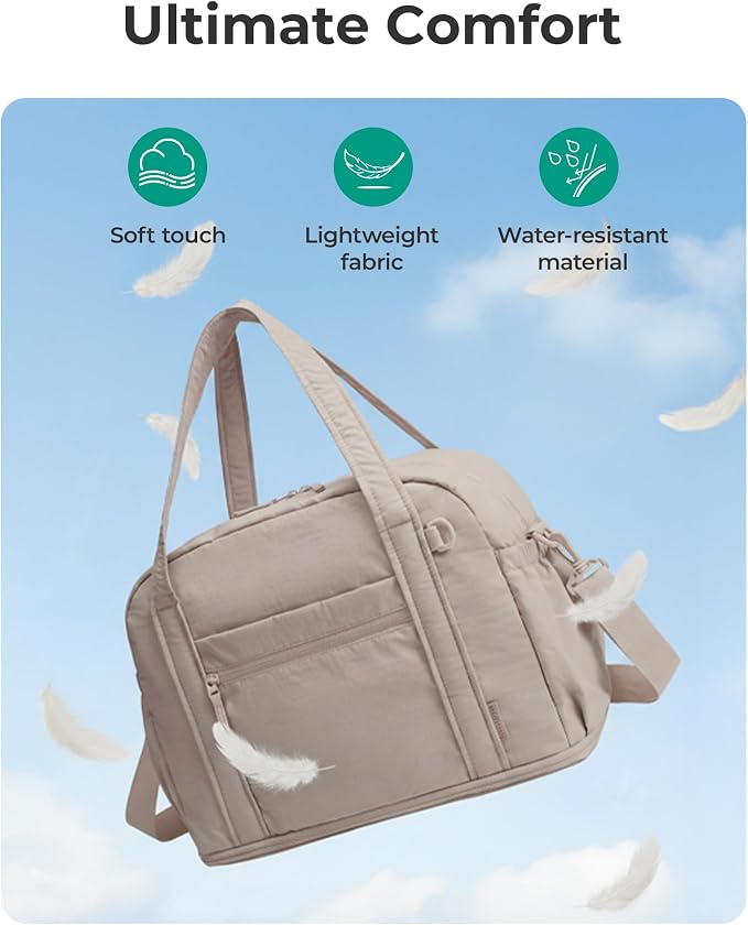 BAGSMART Expandable Personal Item Travel Bag, Lightweight Gym Bag for Women, 24L Weekender Travel Duffle with Toiletry Bag, Carry on Overnight Duffel, Camel