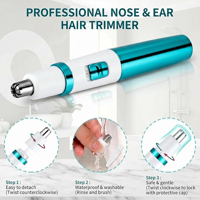 AREYZIN Ear and Nose Hair Trimmer Clipper - 2026 Professional Painless Ladies Eyebrow & Facial Hair Trimmer for Men Women,Battery-Operated,with IPX7 Waterproof Dual Edge Blades for Easy Cleansing