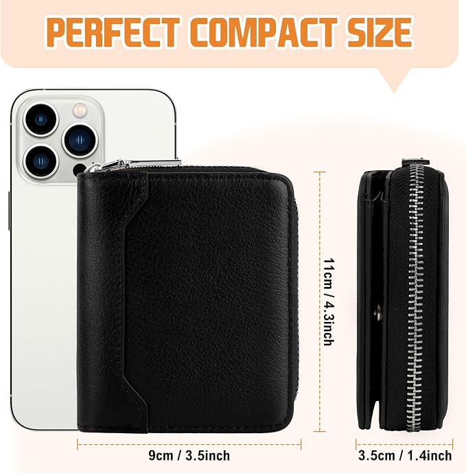 HUANLANG Mens Wallet RFID Blocking Multi Card Holder Wallets for Men Bifold Wallet with Zipper Small Men's Leather Wallet