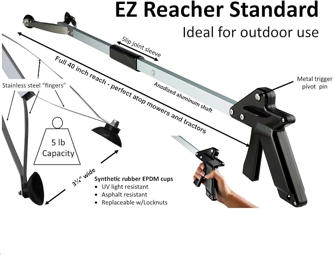 32" EZ Reacher Deluxe Locking Indoor Reacher Grabber, 5-lb. Pickup Capacity & ArcMate 40" EZ Reacher Suction Cup Reacher for Indoor/Outdoor Use, Pack of 2 Reachers
