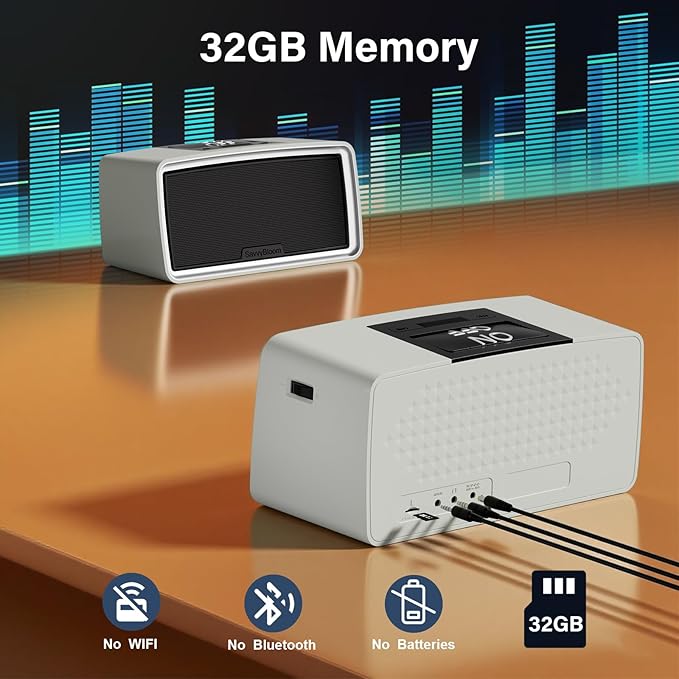 Simple Music Player for Seniors, Audiobook Player Easy to Use with Large Button for Elderly with Dementia, Blind, Alzheimer's, No Need WiFi/Bluetooth, with 32GB TF Card, Gray