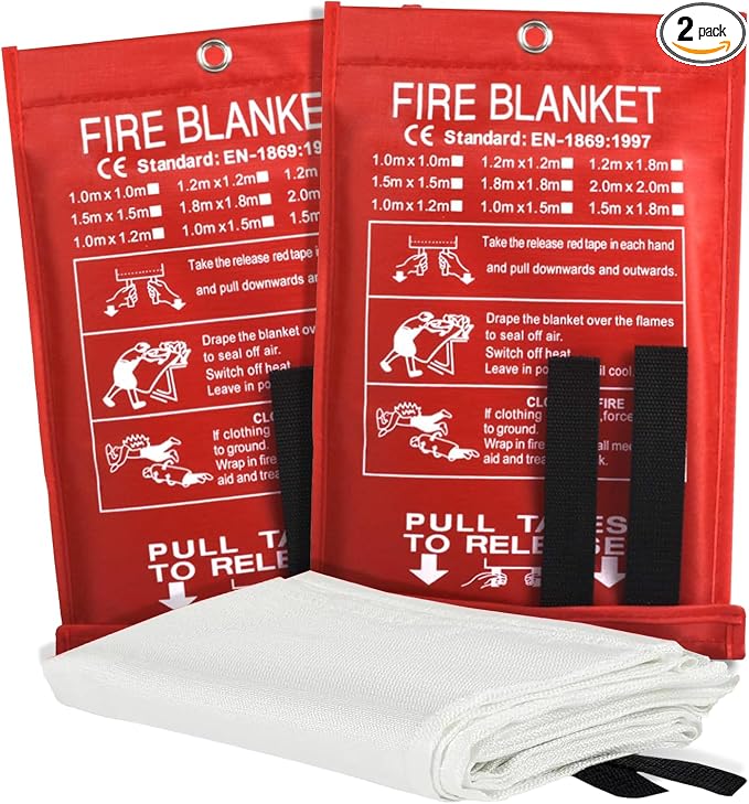Smilco Fire Blanket 2 Pack - 40" x 40" Fiberglass Emergency Fire Blanket for Home and Kitchen, Bedroom, Camping, Grill, Fireplace, Easy,Safe for Young Adults and Seniors