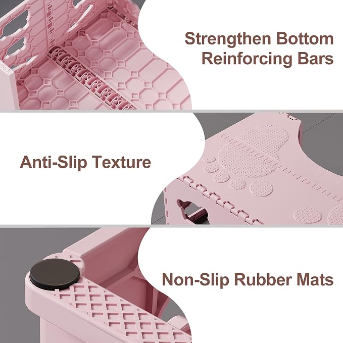 Foldable Poop Stool Adult, 7 Inch Collapsible Toilet Stool Squat, Portable Squatting Potty Toilet Steps for Travel, Bathroom Pooping Stools for Adults, Pink