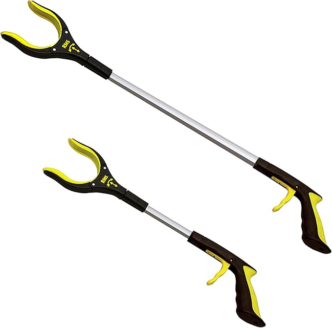 RMS 2-Pack 34 Inch and 21 Inch Grabber Reacher with Rotating Jaw - Mobility Aid Reaching Assist Tool