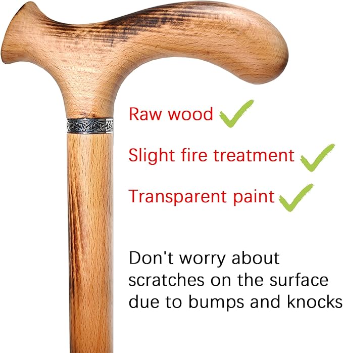 Wooden Walking Cane with 5 Height for Men and Women, Handmade Wood Cane with Comfort Grip Handle, Supportive Mobility Aid for Seniors, Fashionable & Classic Lightweight Stick