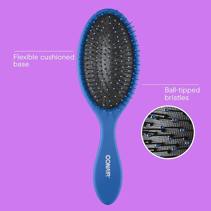 Conair Detangling Hair Brush Set, Wet or Dry Hair, 3-Pack | Ideal wet hair brush or dry hair brush on all hair types, ball-tipped bristles & paddle-brush design gentle detangle strands