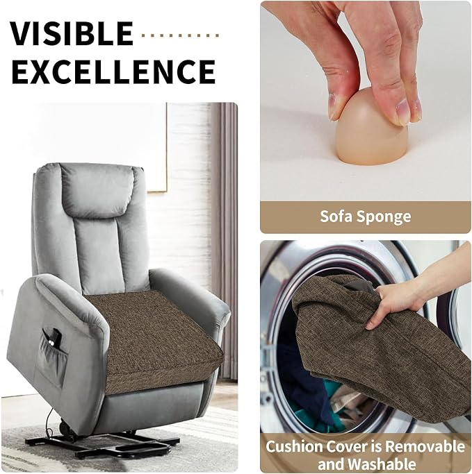 BUYUE Thickened Chair Lifting Cushion for Elderly 20" x 20" x 5", Original Woven Fabric High-Density Foam Recliner Chair Pad Couch Armchair Seat Cushion, Brown