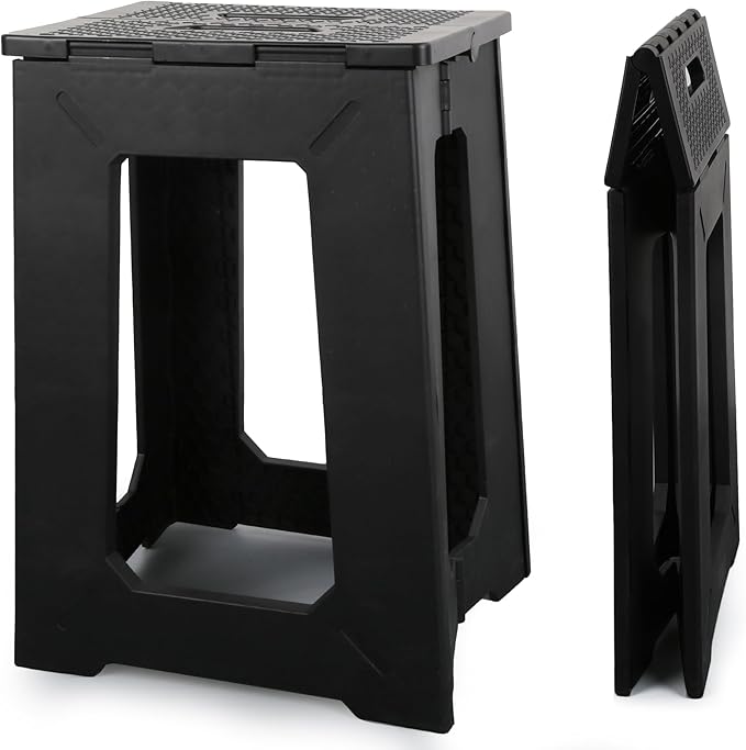 Foldable Waterproof Plastic Shower Chair, Anti-Slip Design, Space-Saving Foldable Storage, 330lbs Weight Capacity, Black