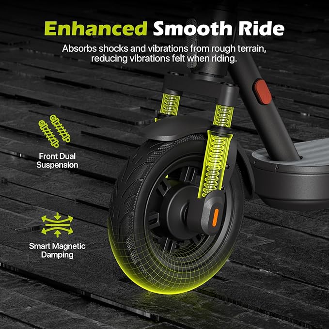MEGAWHEELS Electric Scooter,Electric Scooter Adults with Suspension,10in Pneumatic Tires,350W Motor,19 Miles Long Range,15.5 Mph,E Scooter with Smart APP Control for Commuting, Outdoor, Short Travel