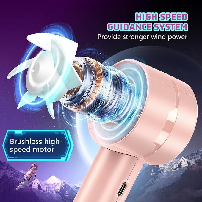 AaoLin 2pcs Portable Handheld Turbo Fan with 7000rpm High-Speed Motor USB Rechargeable Cooling Personal Fan 4-Speed, 4-16H Runtime, with Lanyard for Outdoor Travel, Women, Kids, Summer Gift