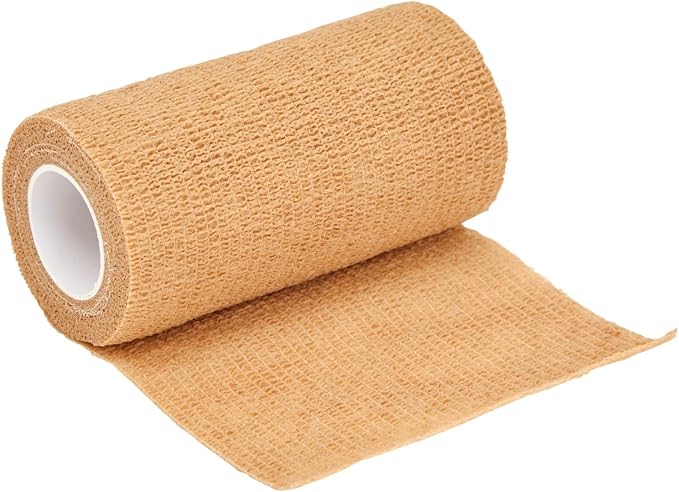 Juvale Cohesive Self-Adhering Elastic Bandage Wrap - Sprain Support & Medical Tape - Vet Wrap for Horses & Horse Leg Support - Sport Tape & Tattoo Bandage - 4 in x 5 yd, Tan, Pack of 6