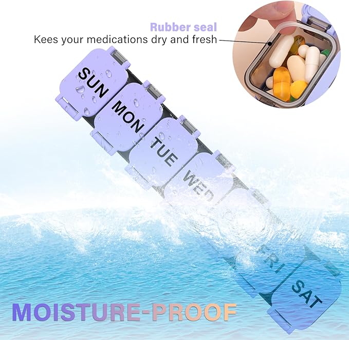 Extra Large Weekly Pill Organizer - XL Vitamin Holder with 7 Detachable Compartments, Portable Medicine Pill Organizer for Supplements, Daily Pill Case for Home and Travel,Purple