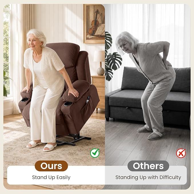 Electric Power Lift Recliner Chair Sofa with Massage and Heat for Elderly,Lift Chair with Cup Holder & Side Pockets for Living Room