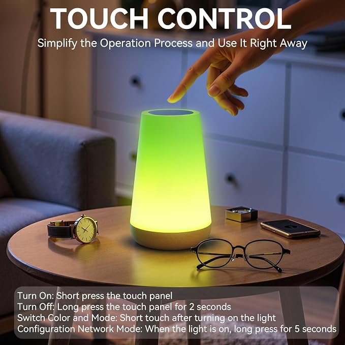 Auxmir Smart Night Light, Dimmable Nursery Table Lamp for Baby Work with App/Voice Control, LED Lamp with Music Sync and 100+ Scene Modes, Bedside Timer Lamp for Bedroom Living Room Sleep Aid(Corded)
