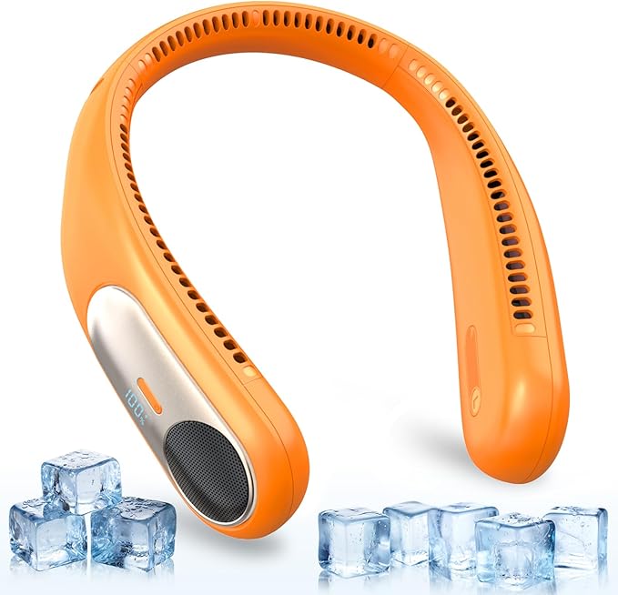 Portable Neck Fan, Personal Wearable Bladeless Fan for Outdoor Indoor, LED Display, 360° Cooling, 4-Speeds, 6000mAh USB Rechargeable, Birthday Gifts for Men Women Dad Mom (Orange)