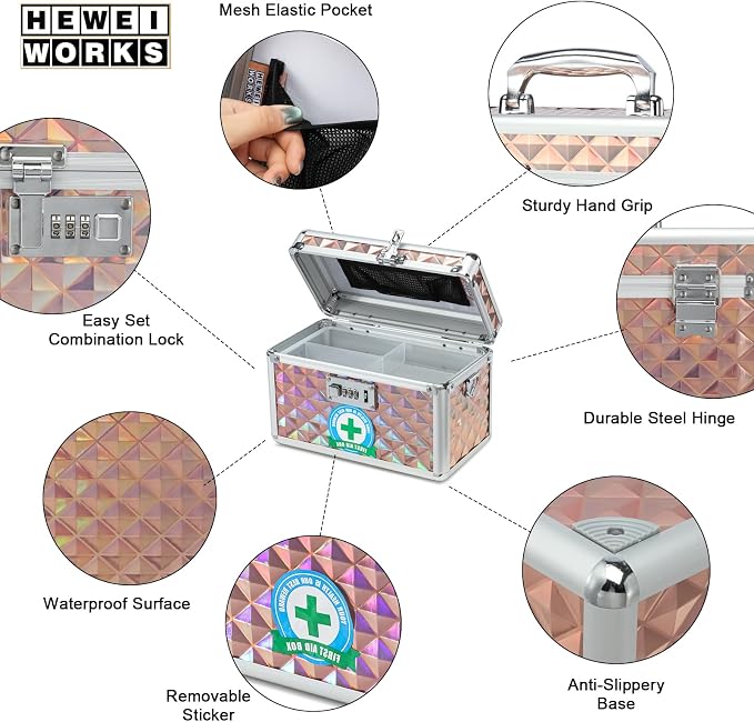 Storage Lock Box with Combination Lock, Lockable Medicine Storage Box, Empty First Aid Box, Security Lock Box, Multipurpose Locking Box for Home and Outdoor Use (Champagne, Small)