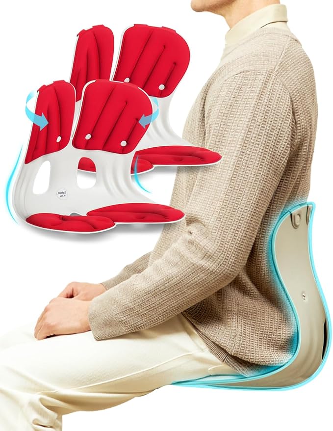 curble Grand 2 Pack– Extra Wide Ergonomic Seat Support, Sit Straighter Without Effort, Passive Posture Trainer for Office, Home & Car (Red)