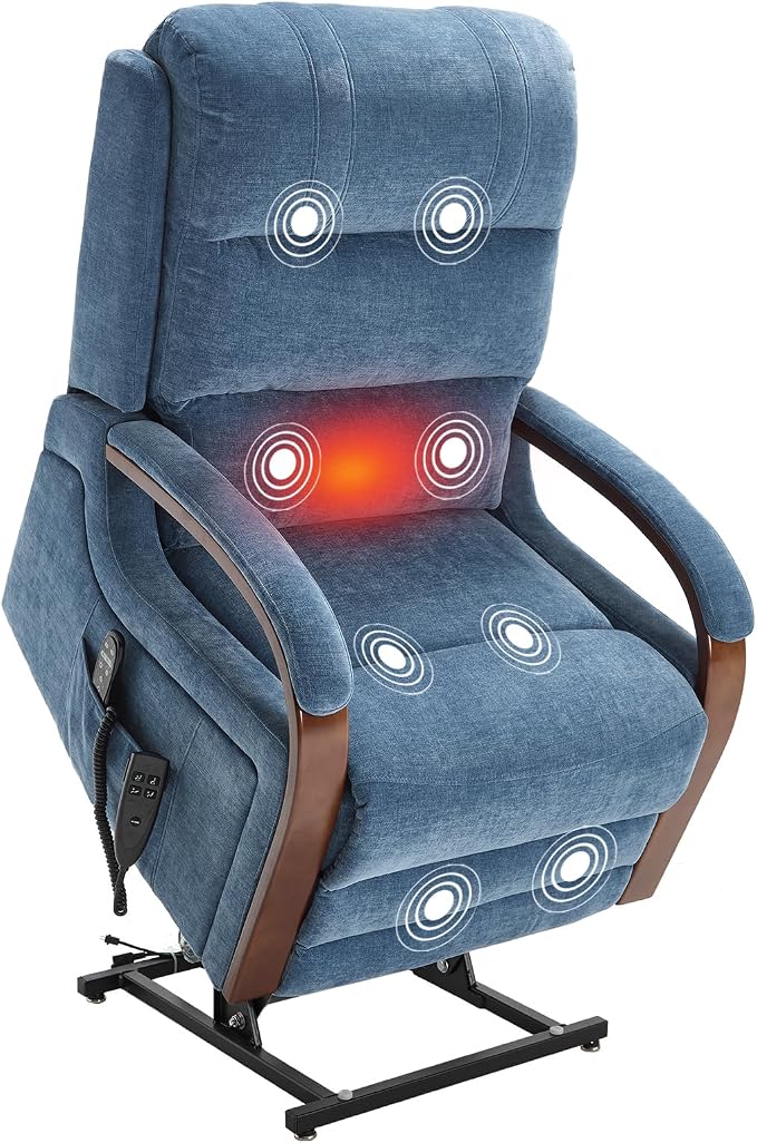 Trustyue Power Lift Recliner Chair, 180° Lay Flat Recliner, Lift Chair with Massage and Heat, Standing Assistance, Infinite Position Reclining, Living Room Chair for Elderly People (Blue1)