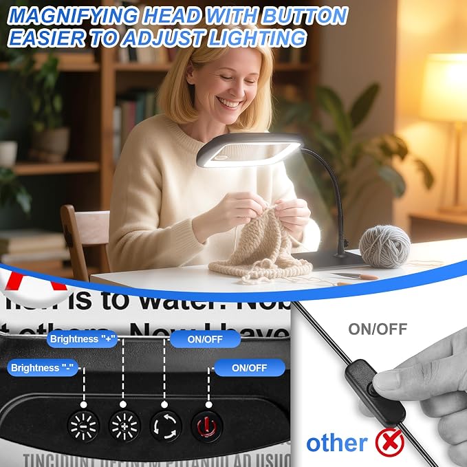 10X 30X 7'' Extra Large Magnifying Glass with Light and Stand, 5 Color LED | 5 Modes Dimmable LED Magnifying Lamp with Flexible Gooseneck, Hands Free Magnifier for Reading Close Work Seniors Low Vision