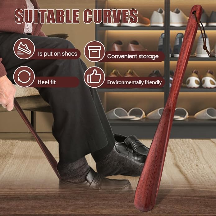 ZOMAKE Wooden Shoe Horn Long Handle for Men Women 15.7" 13.8" | Long Shoehorn Boot Horn for Seniors, Sturdy Wooden, Shoes Protection, No Bend Over, Easy Shoe Wear for Home Office Use