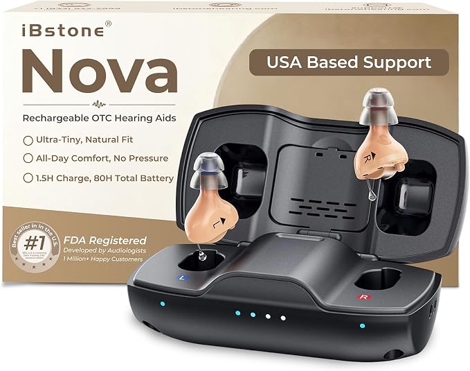 Nova Hearing Aids for Seniors Adults: Superior Sound Quality - Smart Noise Cancelling - No Feedback - 1.5Hrs Charging for 100Hrs Working - Come with Anti-Lost Lanyard - Over-the-Counter