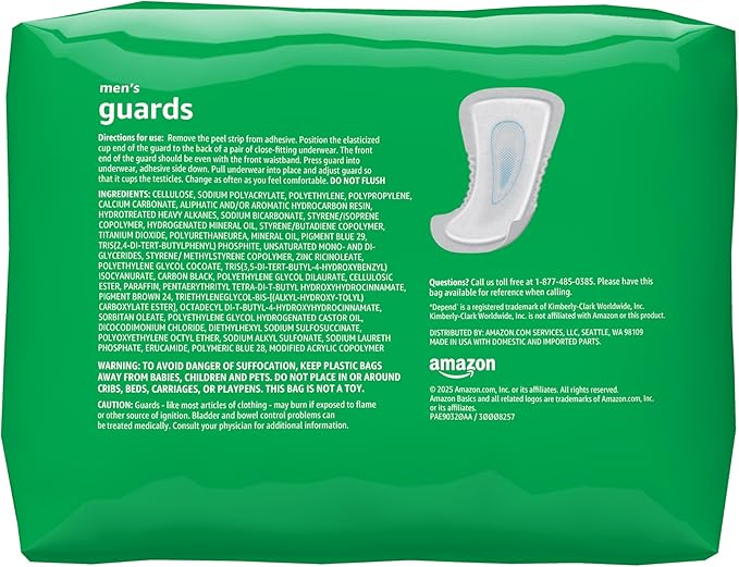 Amazon Basics Men's Incontinence Guards, Maximum Absorbency, 52 Count, (1 Pack of 52)